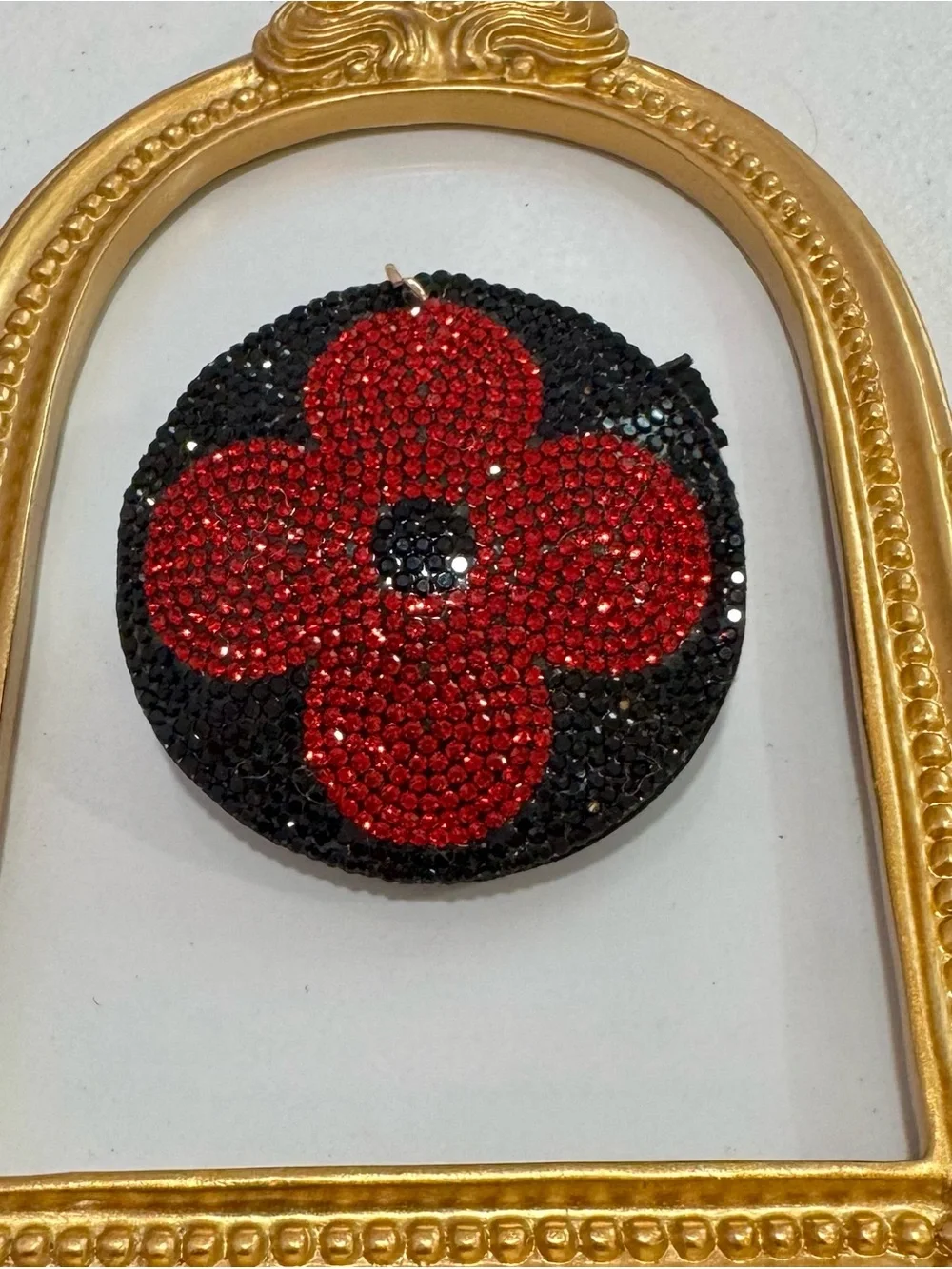 New Round Black & Red Crystal Flower Motif Keychain